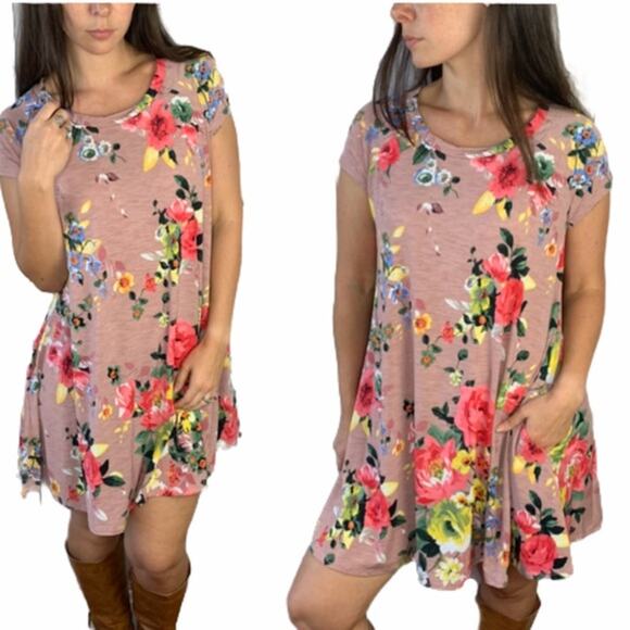 Short sleeve dress pink floral medium large - Picture 8 of 10